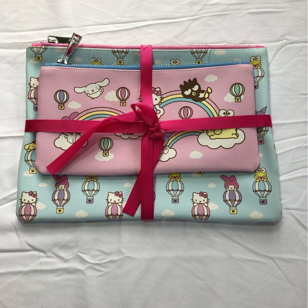 NWT Hello Kitty and friends Sanrio 2 pencil pouches pink blue cute cats rainbow
